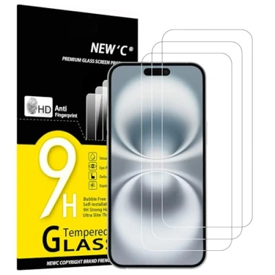 Abbildung von NEW&#039;C 3 Stück, Panzer Schutz Glas für iPhone 16 Plus (6,7&quot;), Frei von Kratzern, 9H Härte, HD Displayschutzfolie, 0.33mm Ultra klar, Ultrabeständi