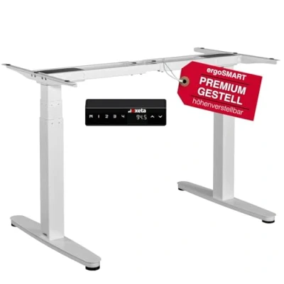 Abbildung von Exeta ergoSmart höhenverstellbarer Schreibtisch elektrisch 64,5 129,5cm in weiß I Gestell höhenverstellbar mit 2 Motoren Tisch 3 Fach Teleskop