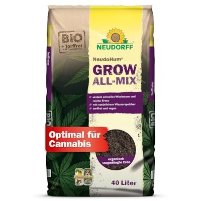 Abbildung von Neudorff NeudoHum Grow All Mix Bio Cannabis Erde für schnelles Wachstum und eine reiche, gehaltvolle Ernte. Torffrei alle Wachstumsphasen, 40 Liter