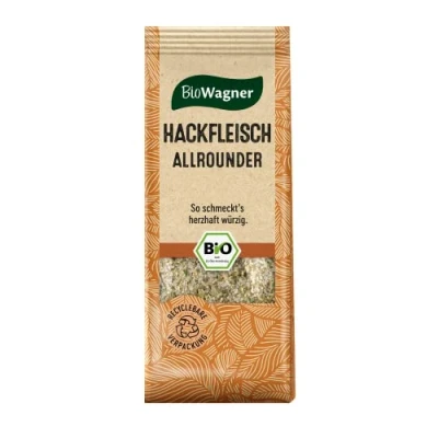 Abbildung von BioWagner Bio Hackfleisch Allrounder Gewürzsalz für Frikadellen, Burgerpatties oder Tartar naturbelassene Zutaten recyclebare Verpackung 60 g