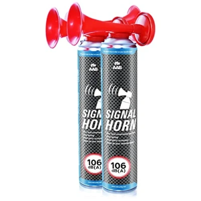 Abbildung von 2 x AABCOOLING Signal Horn Laut Air 106 dB(A), Gashupe Fußball Mit Nicht Brennbarem Gas, Bis Zu 320 Kurze Pieptöne, Lufthorn, Vuvuzela, Pressluft Tröten, Druckluftfanfare, Drucklufthupe
