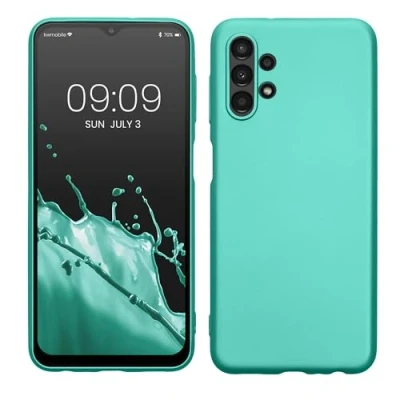 Abbildung von kwmobile Case kompatibel mit Samsung Galaxy A13 4G Hülle Schutzhülle aus Silikon metallisch schimmernd Handyhülle Metallic Türkis