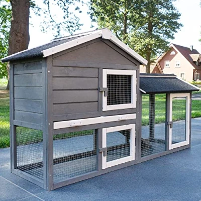 Abbildung von Zooprinz Kleintierstall Hasenstall Dream Grey Bitumen Klappdach Winterfest Wetterfest, Kotschublade aus Metall Holzrampe Kaninchenstall