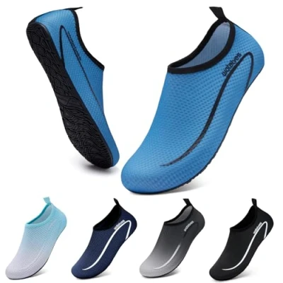 Abbildung von WateLves Wasserschuhe Badeschuhe Damen Herren Aquaschuhe Strandschuhe Schnell Trocknend Slip on Breathable Surfschuhe Unisex Schwimmschuhe für Beach Pool Surfen Yoga Linie Blau 40/41