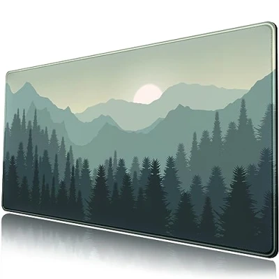 Abbildung von Wald Schreibtischunterlage Grün Big XXL Mauspad Erweitertes Großes Gaming Sonnenuntergang Berge Landschaft Natur Tastaturpad