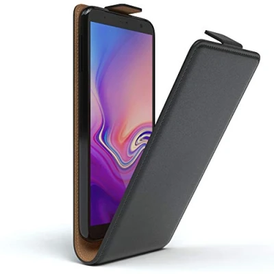 Abbildung von EAZY Case Hülle kompatibel mit Samsung Galaxy J4 Plus Flip Cover zum Aufklappen, Handyhülle aufklappbar, Schutzhülle, Flipcover, Flipcase, Flipstyle vertikal klappbar, Kunstleder, Schwarz