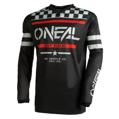 Abbildung von O&#039;NEAL Motocross Jersey Langarm MX Enduro Gepolsterter Ellbogenschutz, V Ausschnitt, atmungsaktiv Element Squadron V.22 Erwachsene Schwarz Grau Größe M