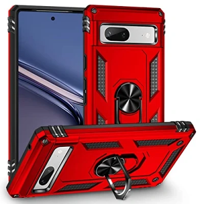 Abbildung von JIAFEI Hülle Kompatibel Mit Google Pixel 7A, Dual Layer Silica TPU + PC Harter Handyhülle Ständer, Rot