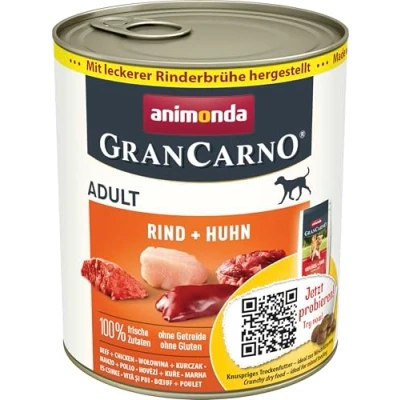 Abbildung von GranCarno Hunde Nassfutter mit Rind + Huhn (6 x 800 g), Hundefutter nass ohne Getreide und Zucker von animonda, für ausgewachsene Hunde, frischen fleischlichen Zutaten