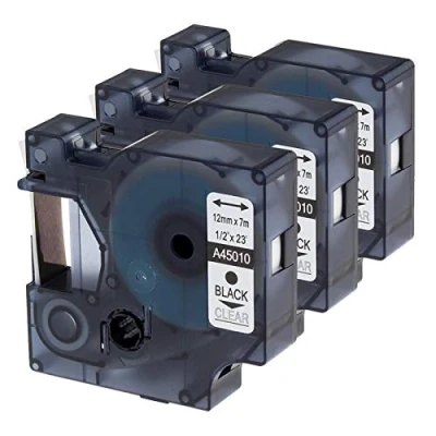 Abbildung von Oozmas kompatibel mit Dymo D1 Etikettenband 45010 a45010 12mm x 7m Schwarz auf Transparent, Clear LabelManager LM160 LM210D LM260P LM280 LM360D LM420P, 3er Pack