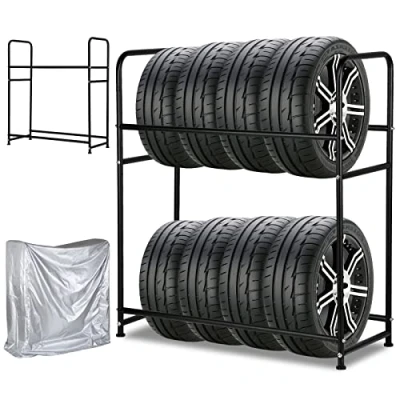Abbildung von SWANEW Reifenregal 107 x 46 117cm Reifenständer für 8 Reifen Lagerregal Höhenverstellung Lagerregale, Ladekapazität 180kg, mit Reifenschutzhülle, Garage Keller Werkstatt