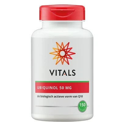 Abbildung von Vitals Ubiquinol 50mg 150 vegetarischen Softgel Kapseln. Die biologisch aktive Form von Q10. Vom weltweit führenden Q10 Spezialisten Kaneka. Optimale Bioverfügbarkeit.