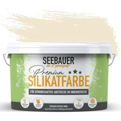 Abbildung von SEEBAUER diy Silikatfarbe Beige 2,5L für Innen (No. 417 Honey Bee) Atmungsaktive Mineralfarbe Allergiker Abwaschbare Wandfarbe Beigetöne hohe Deckkraft