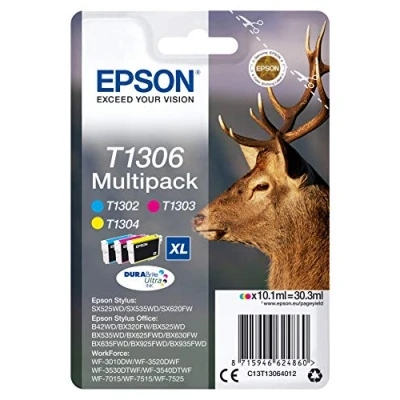 Abbildung von Epson Original Easy Mail Packing T1306 Hirsch Druckerpatronen 3er Multipack C/M/Y (C13T13064510)