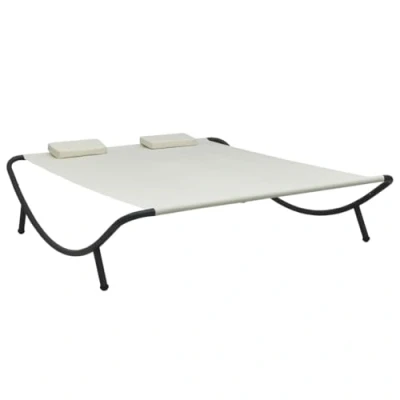 Abbildung von vidaXL Outdoor Loungebett mit 2 Kissen für Personen Doppelliege Gartenliege Relaxliege Sonnenliege Liege Gartenmöbel Stoff Cremeweiß