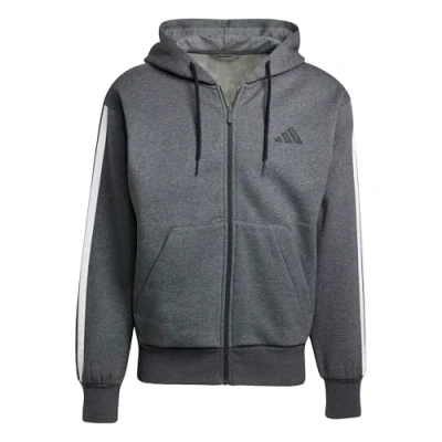 Abbildung von adidas Herren Essential Three Stripes Fleece Zipper Hoodie, Dark Grey Heather/Black, L