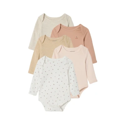 Abbildung von Bio Kollektion: 5er Pack Baby Schlupfbodys mit Frucht Motiven hell