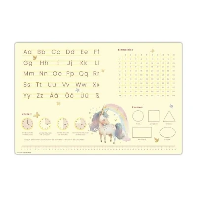 Abbildung von cover your desk.de Schreibtischunterlage Lernunterlage Einhorn Aquarel abc premium Vinyl Made in Germany, (1 tlg)