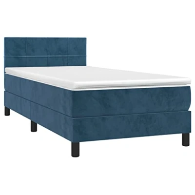 Abbildung von vidaXL Boxspringbett mit Matratze LED Polsterbett Bett Einzelbett Bettrahmen Bettgestell Lattenrost Schlafzimmerbett Hotelbett Dunkelblau 100x200cm Samt