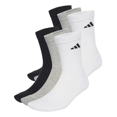 Abbildung von adidas Unisex CUSHIONED CREW SOCKS 6 PAIR PACK, White/Medium Grey Heather/Black, 2 3 Years
