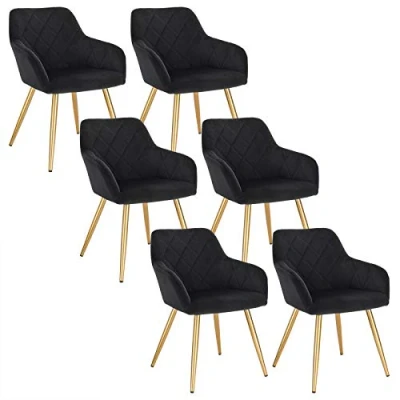 Abbildung von EUGAD 6X Esszimmerstühle Polsterstuhl Relaxstuhl Küchenstuhl Wohnzimmerstuhl aus Samt mit Metallbeinen Armlehnen und Rückenlehne Schwarz 0626BY 6