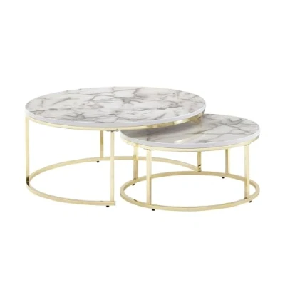 Abbildung von Couchtisch 2er Set Weiß Gold Marmor Optik