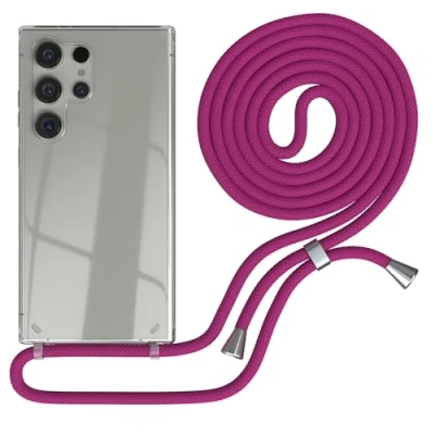 Abbildung von EAZY CASE Handykette kompatibel mit Samsung Galaxy S24 Ultra Kette zum Umhängen für Hülle Band aus Silikon stoßfeste transparente Handyhülle als Fallschutz in Pink