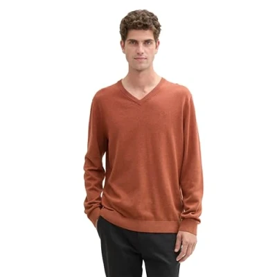 Abbildung von TOM TAILOR Herren Strickpullover mit V Ausschnitt, 37093 Baked Clay Melange, XXL
