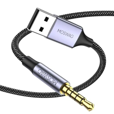 Abbildung von MOSWAG 3,5 mm Klinke/Stecker auf USB Datenkabel, Stecker zu 3.5mm AUX Stereo Audio Konverter, Nylon geflochtenes Kopfhörerklinke Kabel (Nicht Unterstützt Das Aufladen)