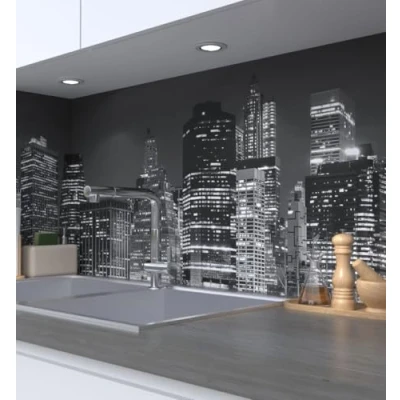 Abbildung von MyMaxxi Küchenrückwand Folie selbstklebend matt einfache Montage ohne Bohren 0,4mm stark Versteift Motiv Amerikanisches Panorama schwarz weiß 60cm hoch Spritzschutz Küche Klebefolie 120 x