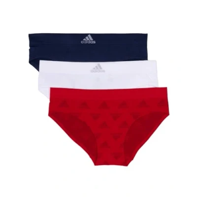 Abbildung von adidas Nahtlose Hipster Unterwäsche für Damen, 3er Pack, Pink Heather/Black/Heather Grey, Größe S, Vivid Red W. Logo Jacq/White/Night Indigo, S