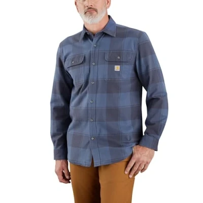 Abbildung von Carhartt Herrenhemd, lockere Passform, schweres Flanell, langärmelig, kariert, Marineblau, L