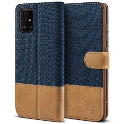 Abbildung von BEZ Hülle für Samsung A51 Hülle, Handyhülle Kompatibel Galaxy A51, Schutzhüllen aus Klappetui mit Kreditkartenhaltern, Ständer, Magnetverschluss, Blaue Marine