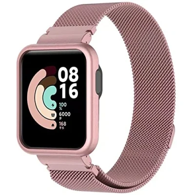 Abbildung von Keecuty Kompatibel für Xiaomi Mi Watch Lite Armband Redmi Watch, Metall Ersatzarmband Wasserdicht Edelstahl Replacement Wrist Strap Zubehör Uhrenarmband Pink