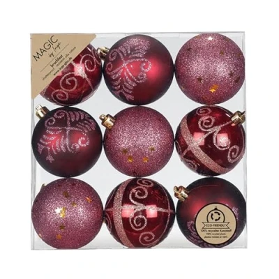 Abbildung von MAGIC by Inge Weihnachtsbaumkugel, Weihnachtskugeln Kunststoff 6cm mit Glitzer 9er Set Bordeaux Red