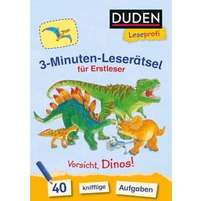 Abbildung von Duden Leseprofi 3 Minuten Leserätsel für Erstleser: Vorsicht, Dinos!: 40 knifflige Aufgaben Zuhause lernen, Kinder ab 6 Jahren