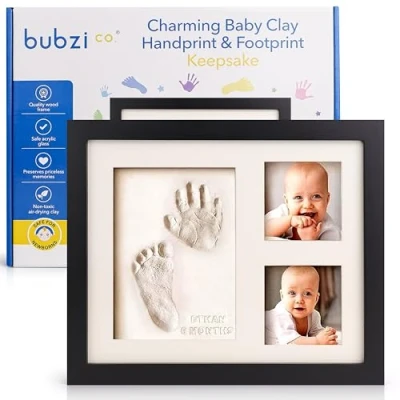 Abbildung von Bubzi Co Handabdruck Fußabdruck Baby Fotorahmen Set für Neugeborene Mädchen Jungen, Gerahmte Bilder Geschenk, Fotoalbum Baby, Andenkenbox, Wanddekoration Zimmer Kinderzimmer (Jet Black)