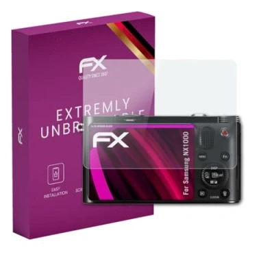 Abbildung von atFoliX Glasfolie kompatibel mit Samsung NX1000 Panzerfolie, 9H Hybrid Glass FX Schutzpanzer Folie