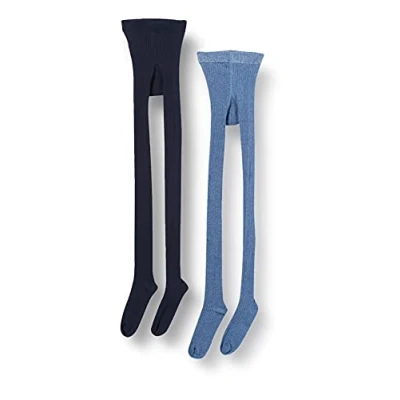 Abbildung von MINYMO Mädchen Stocking Solid Rib 2 pack Strumpfhose, Blue Melange, 140 146 EU