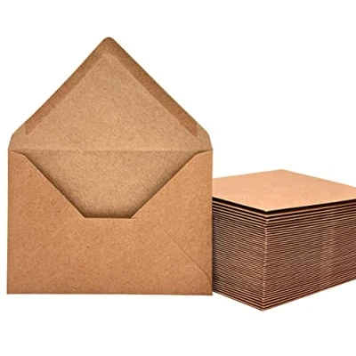 Abbildung von Kraftpapier Umschläge 100 Stück 130 g/m² Briefumschläge Kuvert Briefkuvert Briefhülle für Grußkarten Einladung Geburtstagskarten Nassklebung Spitzklappe (DIN C6 11,4 x 16,2 cm) (100)