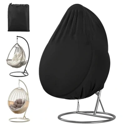 Abbildung von Hängesessel Abdeckung für 210D Oxford Stoff Abdeckplane mit Reißverschluss Kordelzug Wasserdicht Winddicht UV Beständig Hängekorb Schwingsessel Abdeckhauben, 190x115cm(Schwarz)