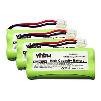 Abbildung von vhbw 3X Akku kompatibel mit Binatone MD1600, Elite Range, MD2550, E3800, E800, BB600, BB500 schnurlos Festnetz Telefon (800 mAh, 2,4 V, NiMH)