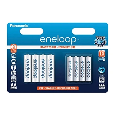 Abbildung von Panasonic eneloop, Ready to Use Ni MH Akku, 8er Kombi Pack, 4x eneloop AA Mignon + AAA Micro, 2100 Ladezyklen, starke Leistung, geringe Selbstentladung, wiederaufladbare Akku Batterie