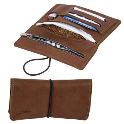 Abbildung von Simaru Tabakbeutel Tabaktasche Drehertasche Sintra, feinstes echt Leder, austauschbare Gummis, für 30g Tabak, Made in EU