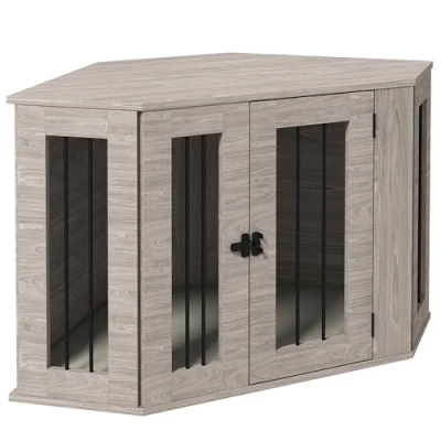 Abbildung von PawHut Hundehütte Eckige Hundebox mit Kissen, Walnuss 104 x 55 63 cm