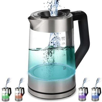 Abbildung von ecosa Wasserkocher EO 660, 1,7 l, 2200 W, Temperatureinstellung,LED Beleuchtung,Edelstahl,BPA frei,Farbwechsel
