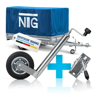 Abbildung von NTG Stützrad für Anhänger Vollgummireifen 150kg Stützlast 46 bis 68 cm höhe verzinkter Stahl mit Klemmhalter Wohnwagen 750kg (Stützrad Klemmhalter)