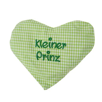 Abbildung von Herzkissen mit Spruch für Babys Wärmekissen Rapssamen Rapskissen Körnerkissen Personalisiertes Kissen zum wärmen, Größe: ca.15x17cm (Grün Kleiner Prinz)