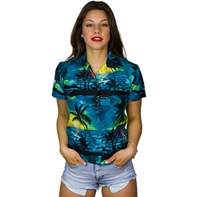 Abbildung von King Kameha Funky Hawaiibluse Hawaiihemd, Kurzarm, Surf, Petrolgrün, XXL