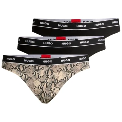 Abbildung von HUGO Thong Design 3 PACK String, Damen, Größe: XS, Black/beige